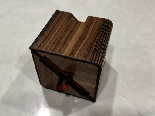Ampliphone speaker prototype with decorative wood panels