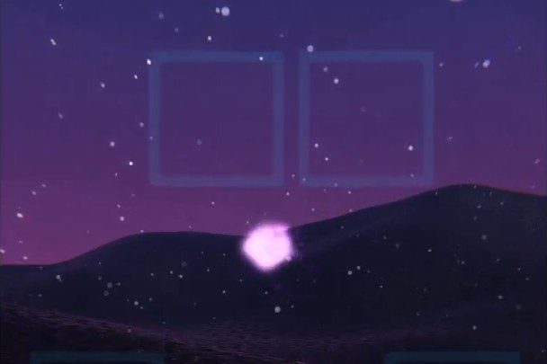 The Kinesthesia world with idle squares floating over a purple particle-lit landscape