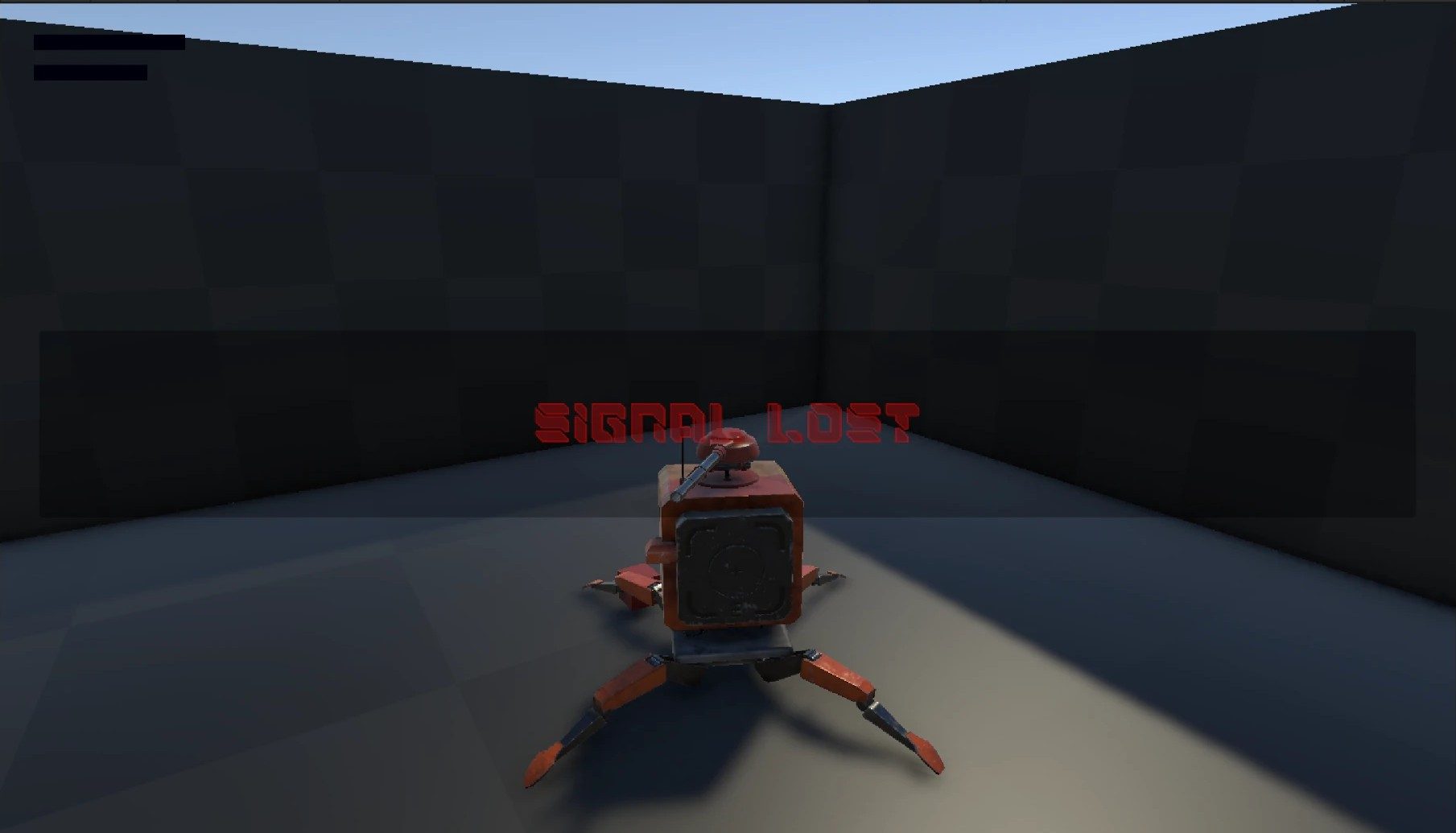 The RoboCube player robot with a &ldquo;SIGNAL LOST&rdquo; game-over screen